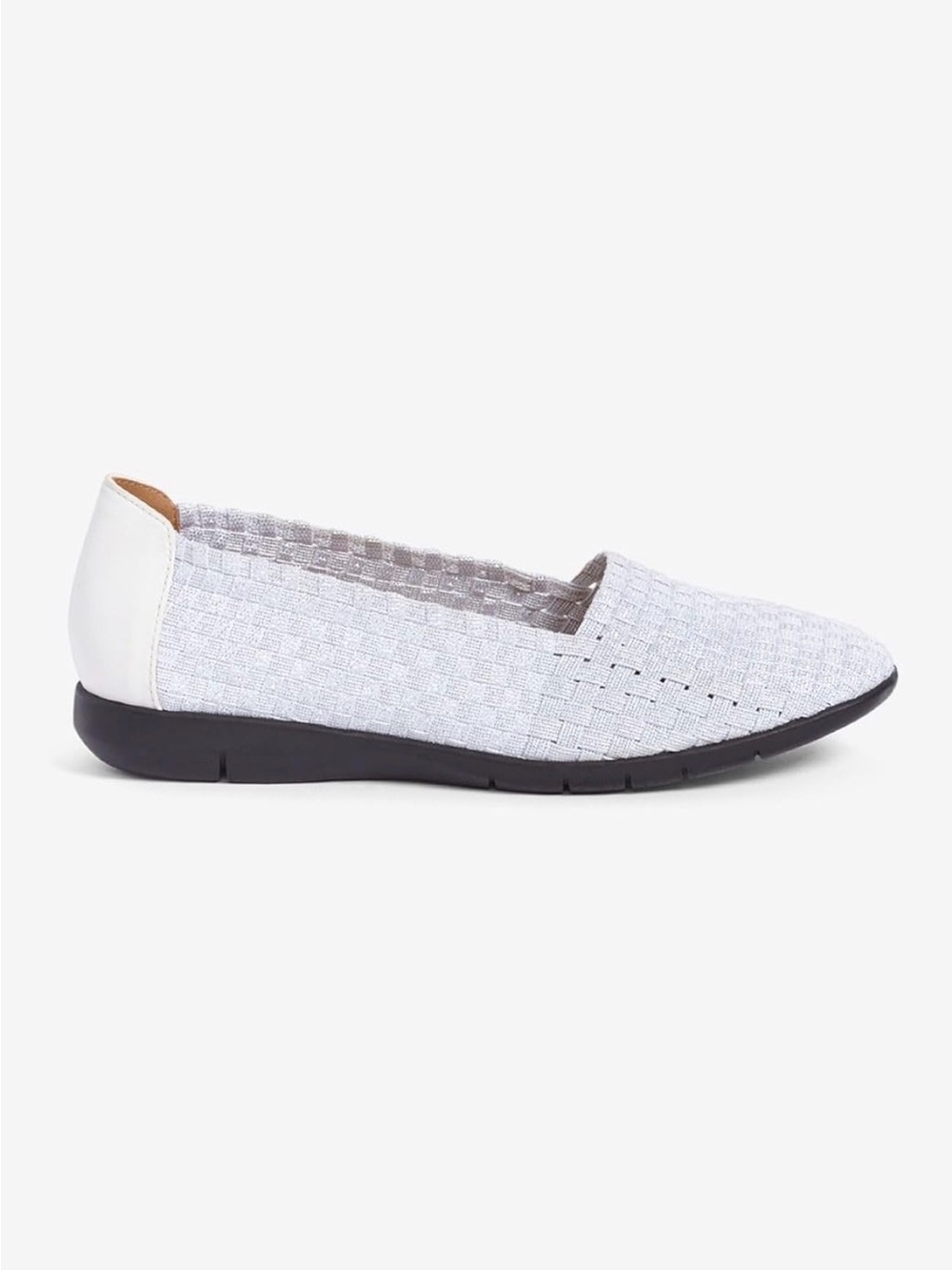 Comfortview Women’s 8.5M White Metallic Woven Stretch Slip-On Comfort Flats - Picture 7 of 9